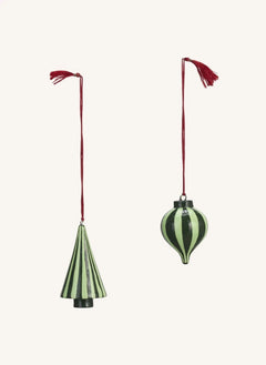 Madam Stoltz - Wooden Christmas Ornaments - Set of 2 | Green