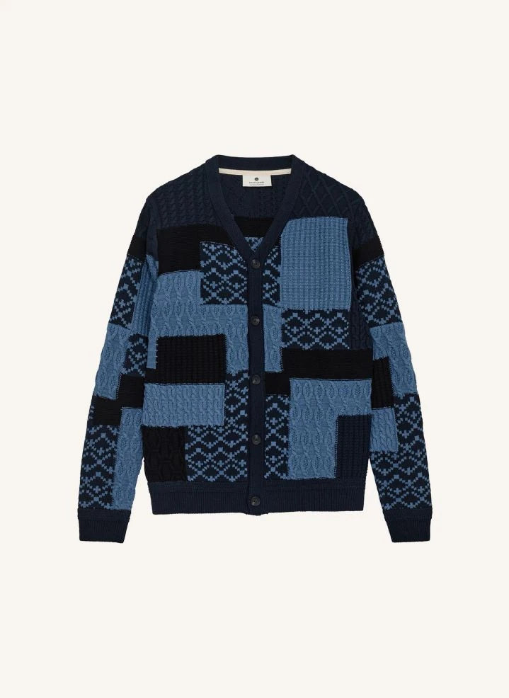 Anerkjendt - Aksvend Patchwork Recycled Polyester Cardigan | Navy
