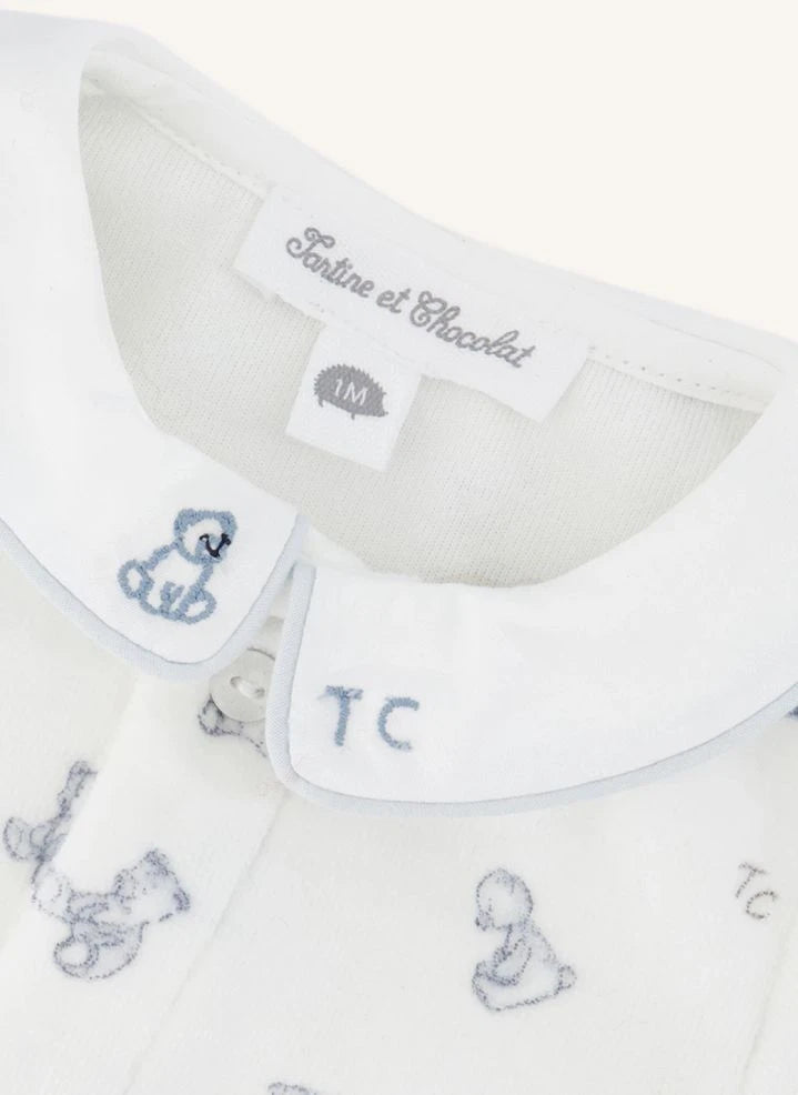 Tartine et Chocolat - Teddy Bear Claudine-Collared Pajamas | Ecru