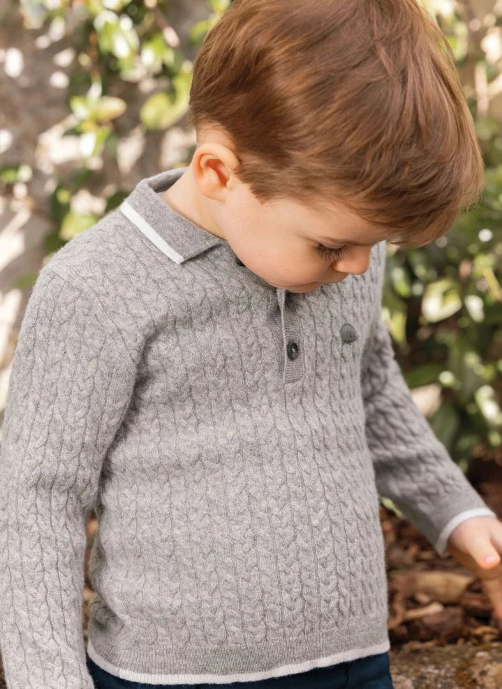 Tartine et Chocolat - Baby Wool Polo Collar Sweater | Speckled Grey