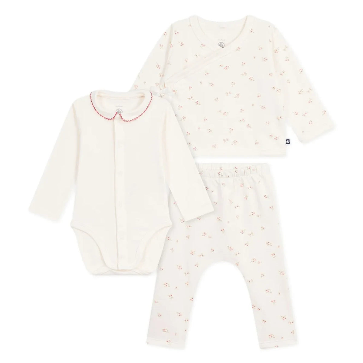 Petit Bateau - Organic Cotton Floral Bodysuit, Top and Pants Set | Ecru