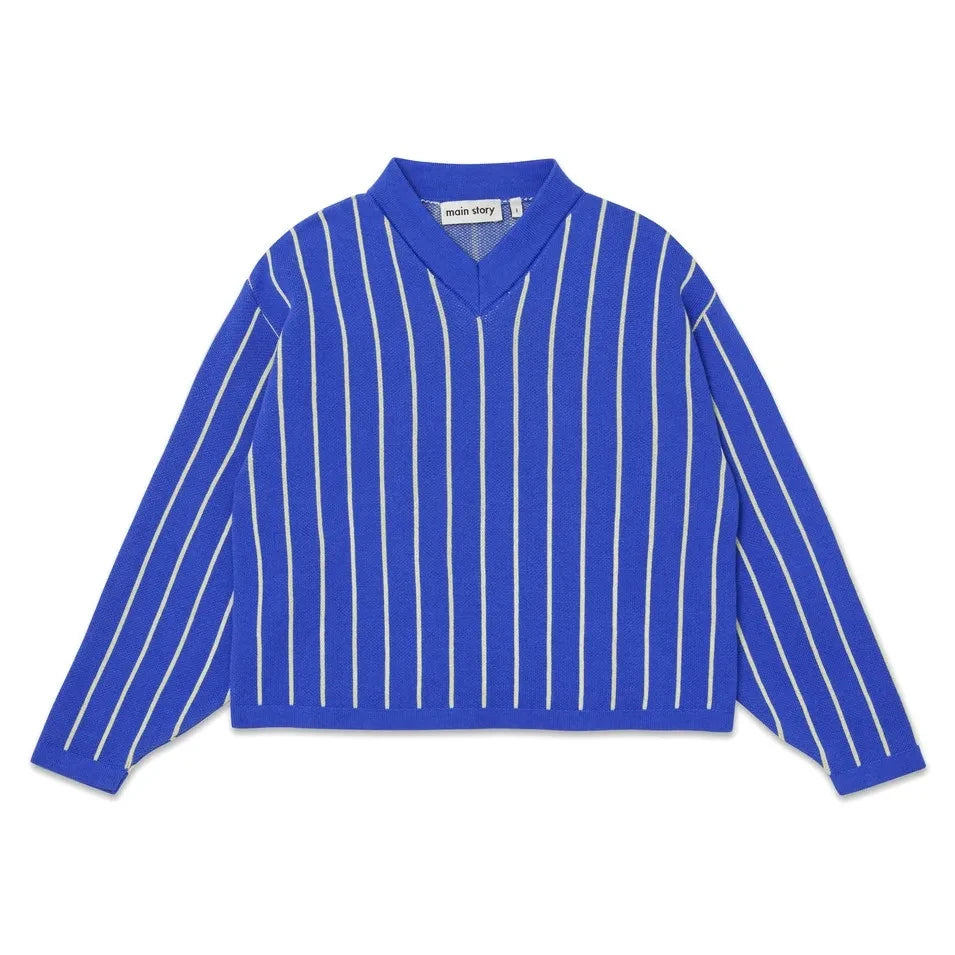 Main Story - Organic Cotton Striped V-Neck Sweatshirt | Electric blue