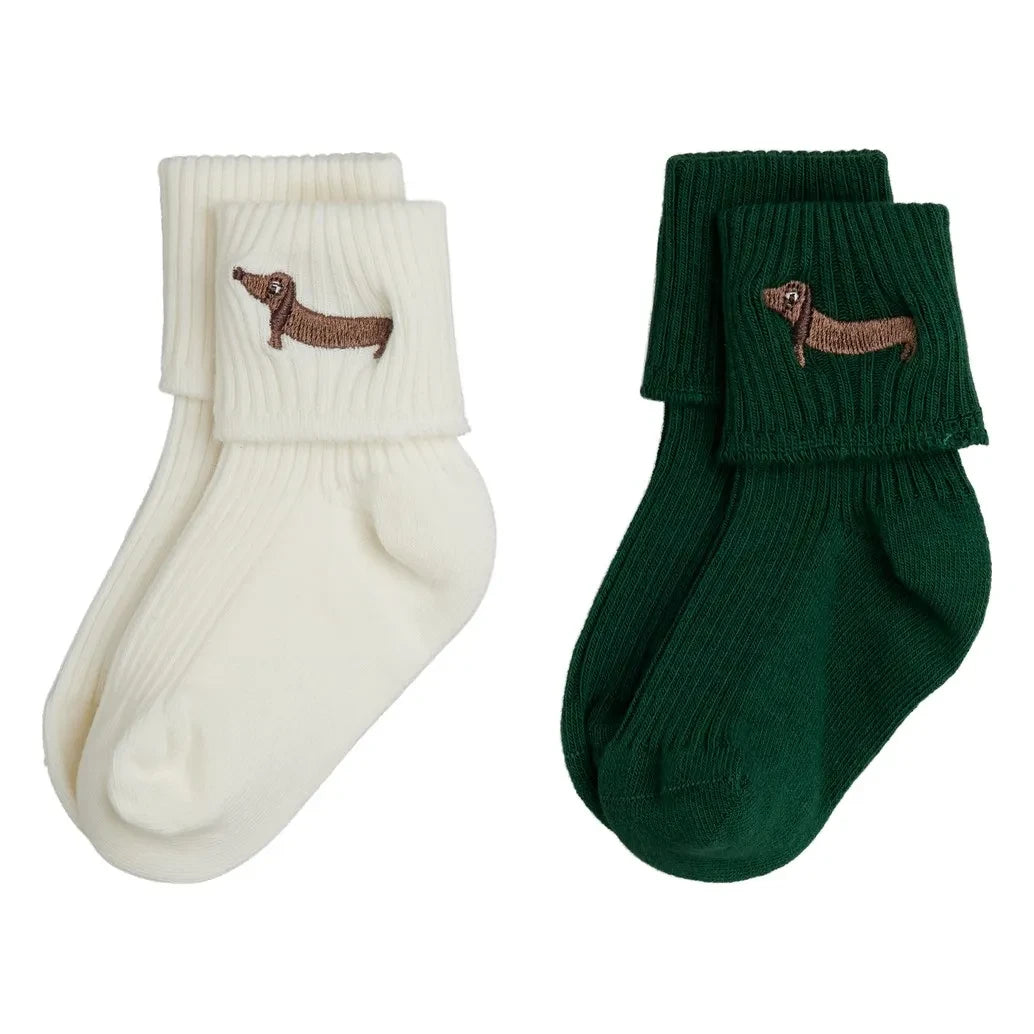 Mini Rodini - 2 Pair Organic Cotton Dog Sock Set | Green