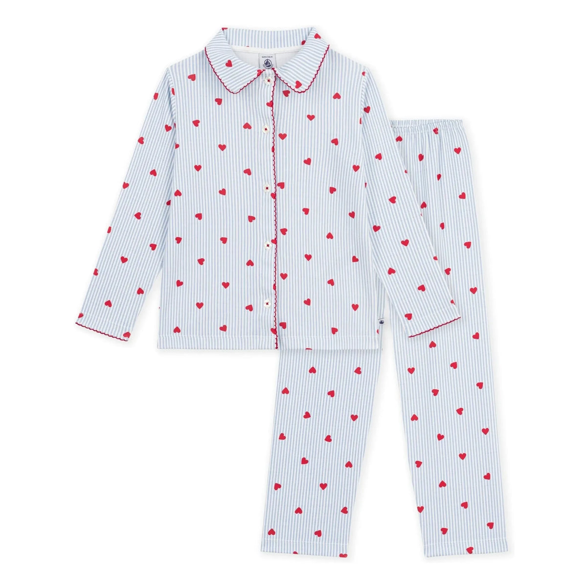 Petit Bateau - Striped Heart Pajama Shirt Organic Cotton | Blue
