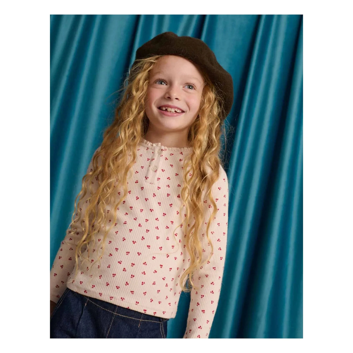 Gingersnaps - Apolinaria Cherry-Print Ribbed T-Shirt | Light Pink