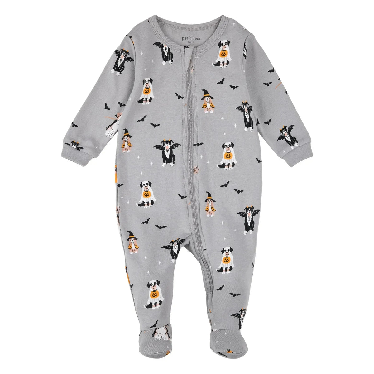 Petit Lem - Organic Cotton Halloween Footed Pajamas | Gray