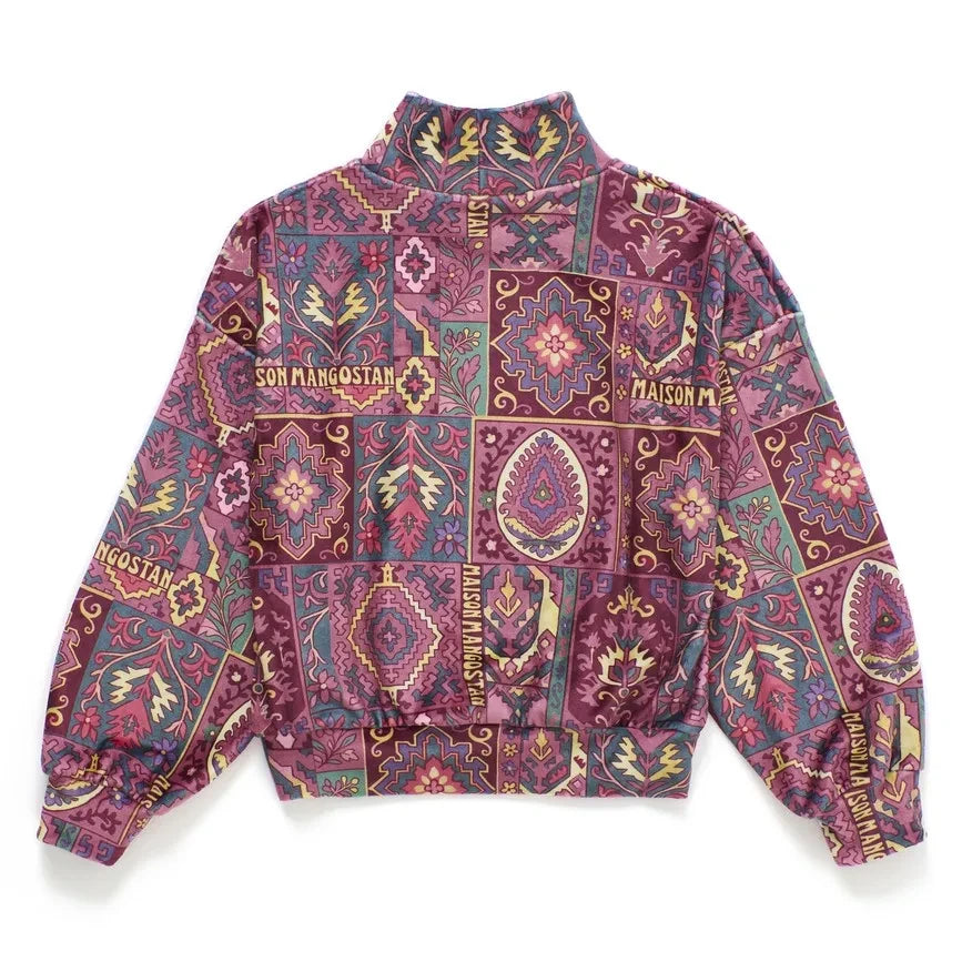 Maison Mangostan - Velvet Patchwork Mock Neck Sweatshirt | Burgundy