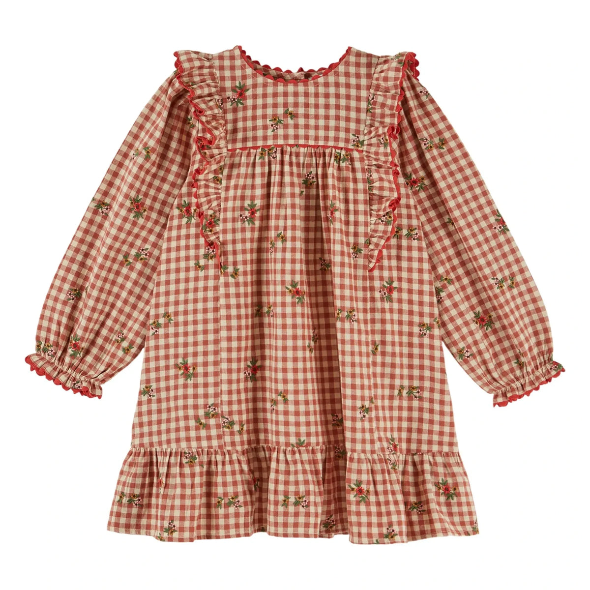 Emile et Ida - Gingham Ruffle Dress | Red