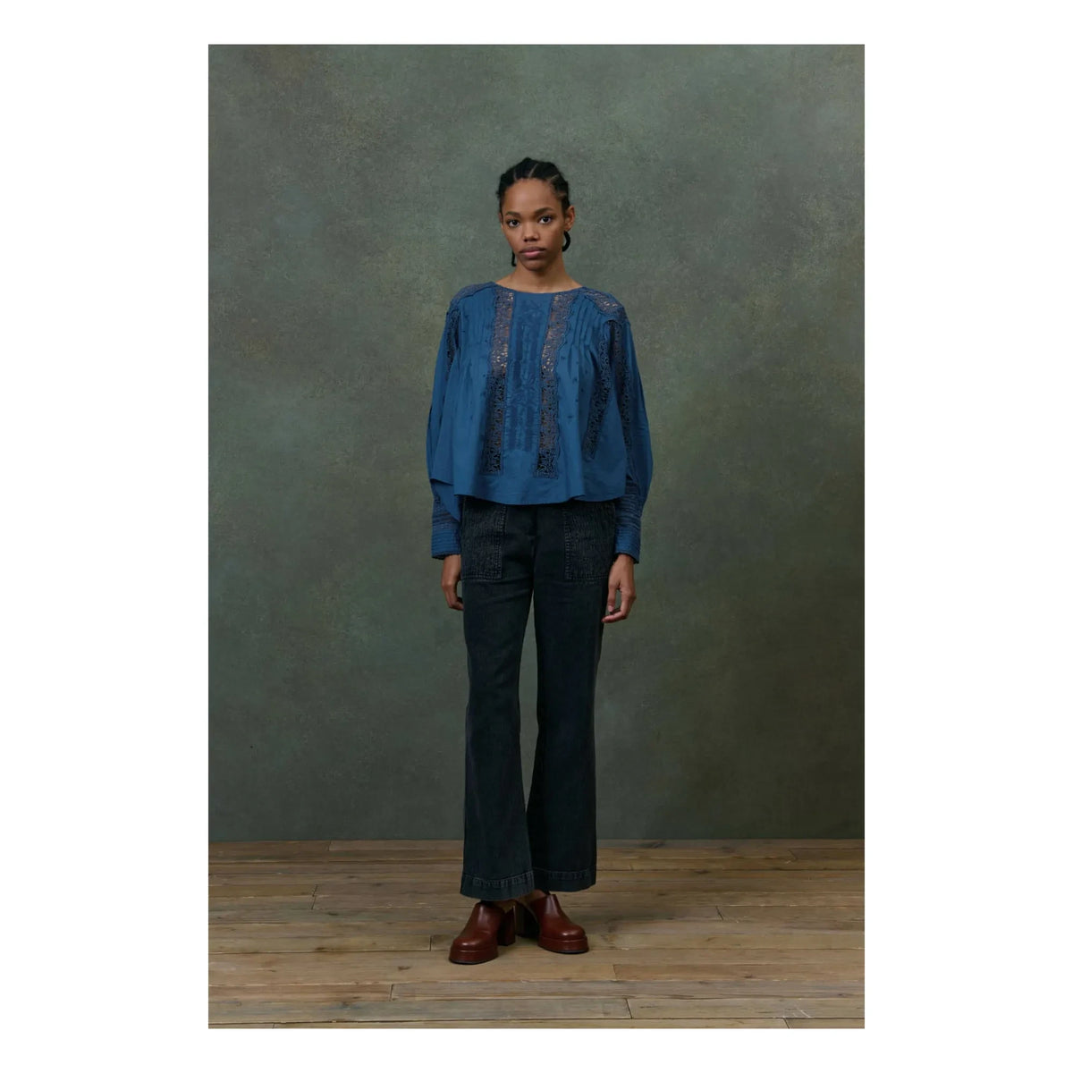 Louise Misha - Women's Collection | Blue Organic Cotton Voile Jeannine Blouse
