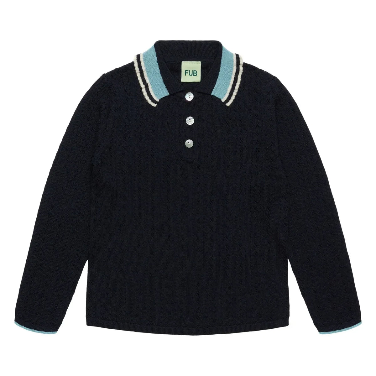 FUB - Merino Wool Pointelle Polo Shirt | Navy
