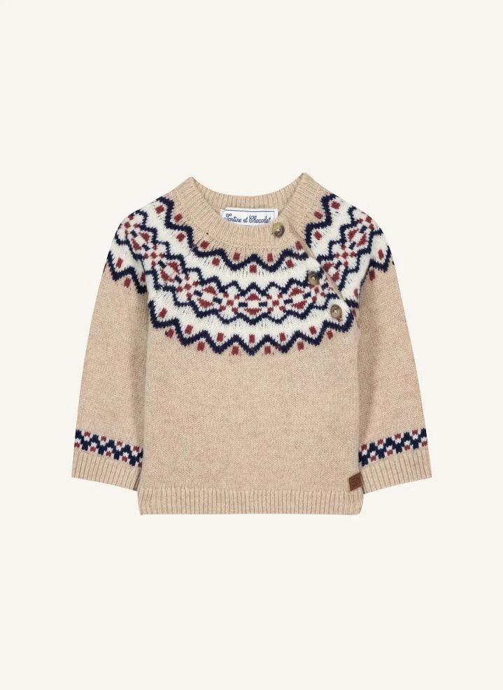 Tartine et Chocolat - Baby Wool Winter Jacquard Sweater | Sand