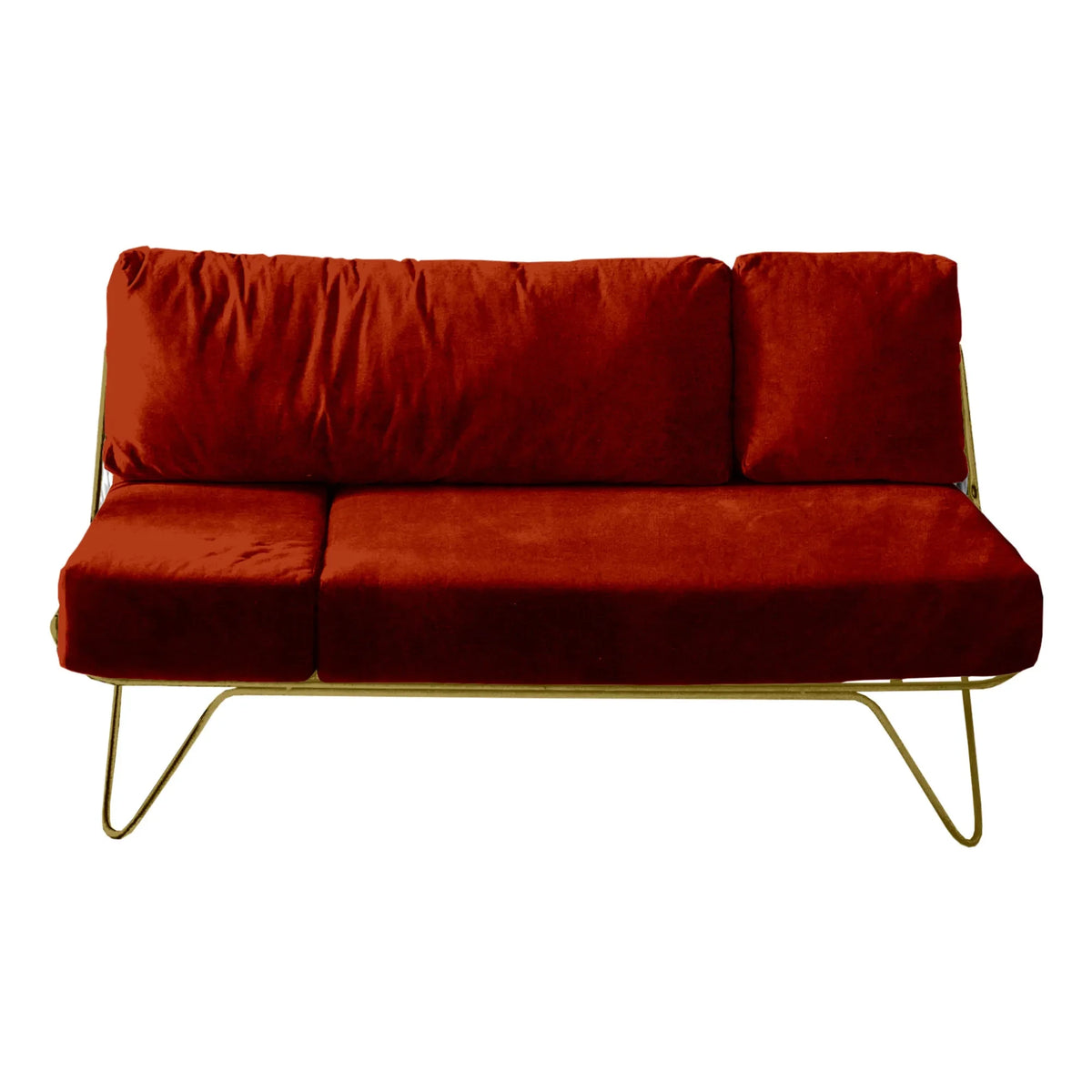 Honoré - Croisette Sofa - Epoxy Matte Gold Frame, Velvet | Brick Red