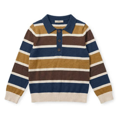 Fliink - Benny Striped Organic Cotton Polo Neck Sweater | Ecru
