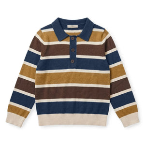 Fliink - Benny Striped Organic Cotton Polo Neck Sweater | Ecru