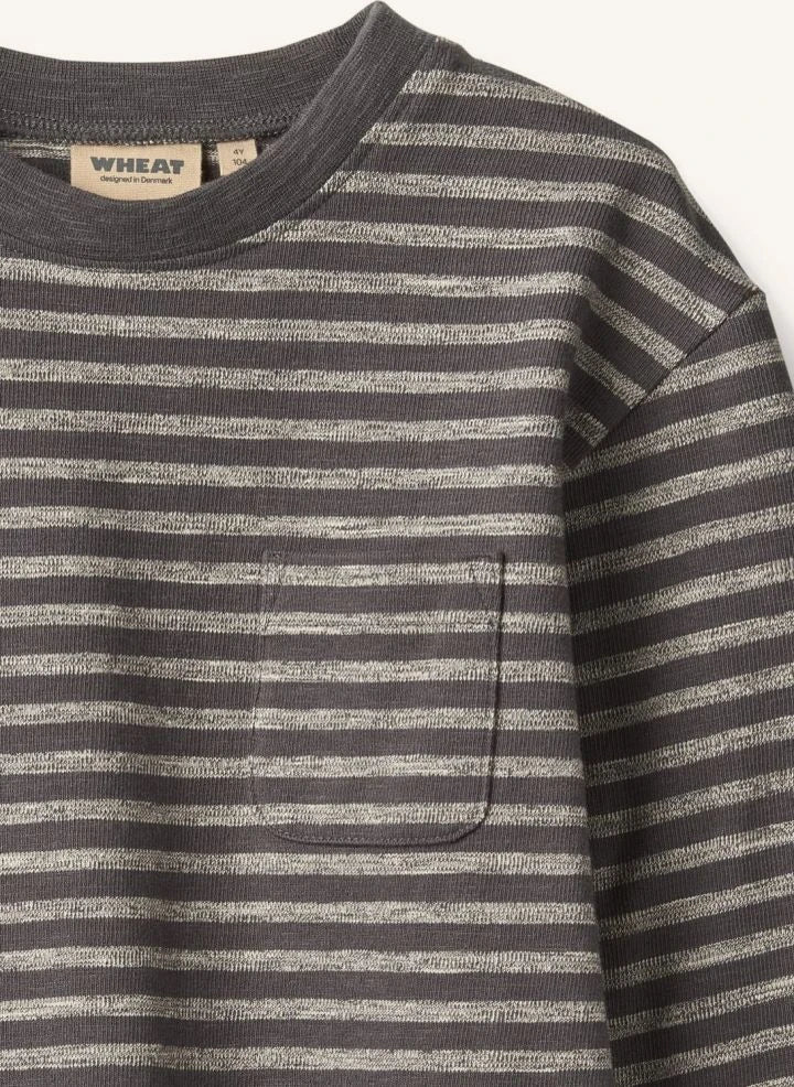 Wheat - Ross Striped Organic Cotton T-shirt | Charcoal Grey