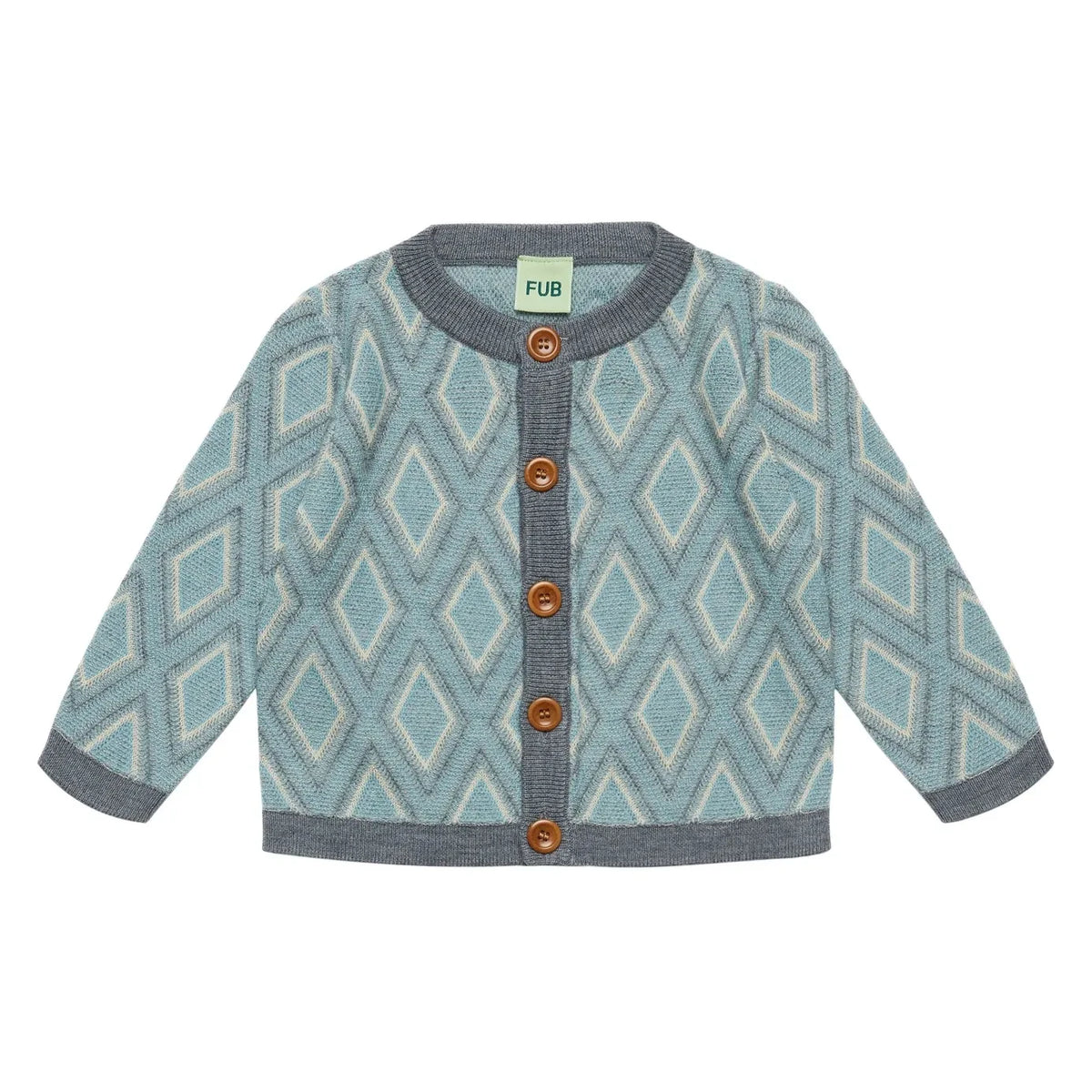 FUB - Harlequin Fine Knit Merino Wool Cardigan | Blue
