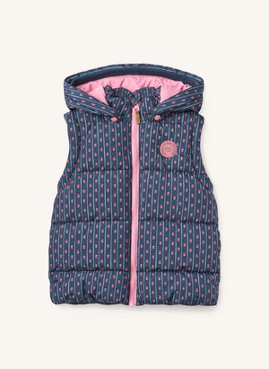 Copenhagen Colors - 2-in-1 Down Jacket with Removable Sleeves, Floral Pattern | Navy