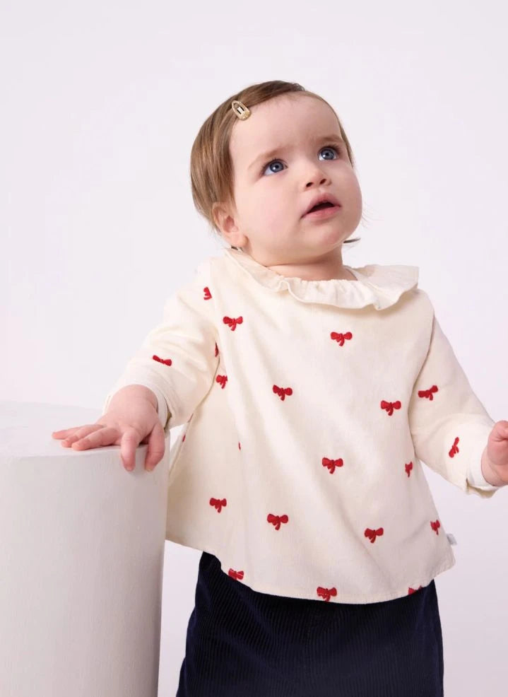 Petit Bateau - Organic Cotton Velour Knotted Blouse | Ecru
