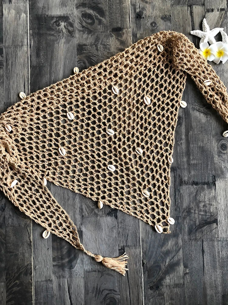 Jesminda - Knitted Khaki Beach Shawl