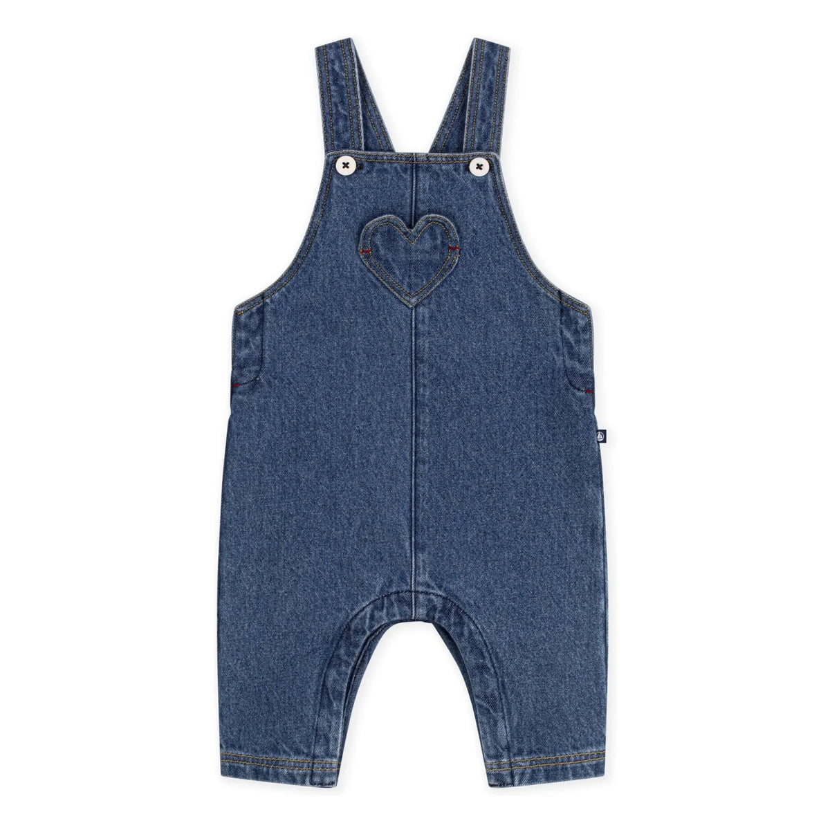 Petit Bateau - Organic Cotton Denim Heart Dungaree | Blue