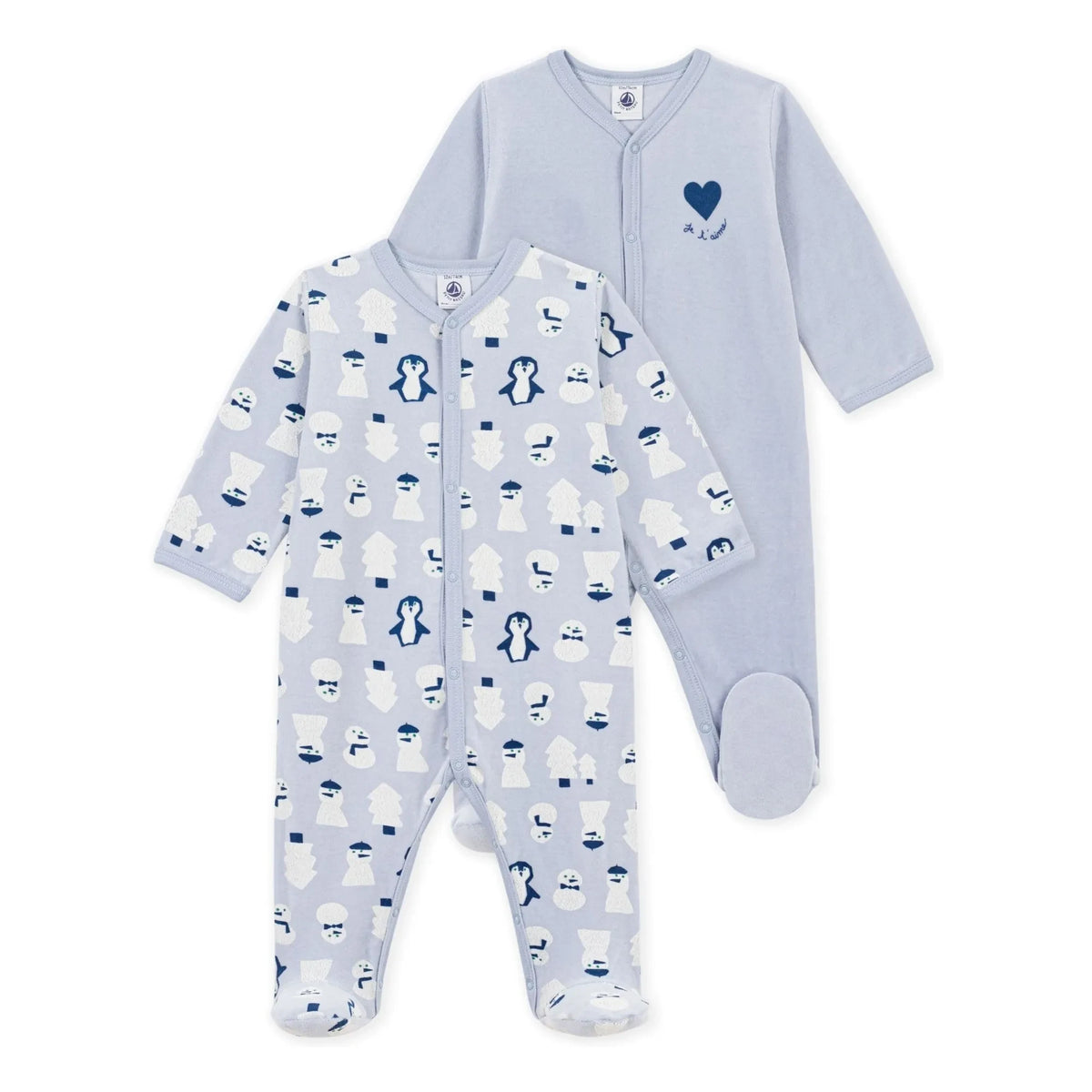 Petit Bateau - Snow God Velvet Organic Cotton 2-Pack Pajama Set | Blue