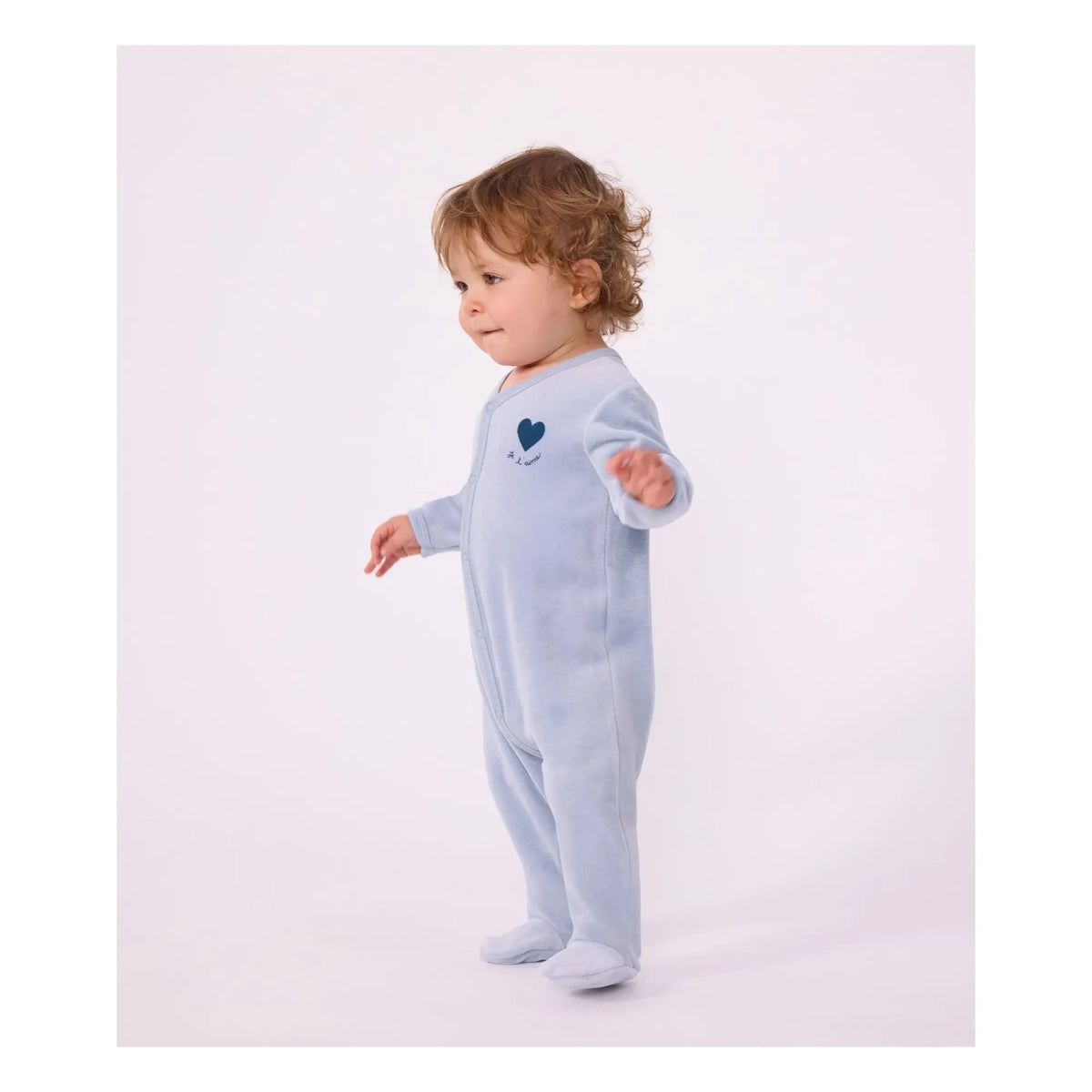 Petit Bateau - Sleep Well Pajama Velvet Heart Organic Cotton | Gray Blue