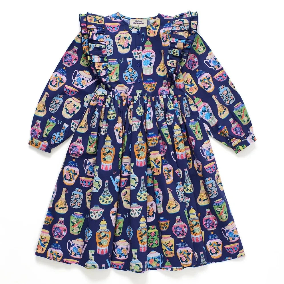 Maison Mangostan - Porcelain Ruffled Dress | Dark Blue