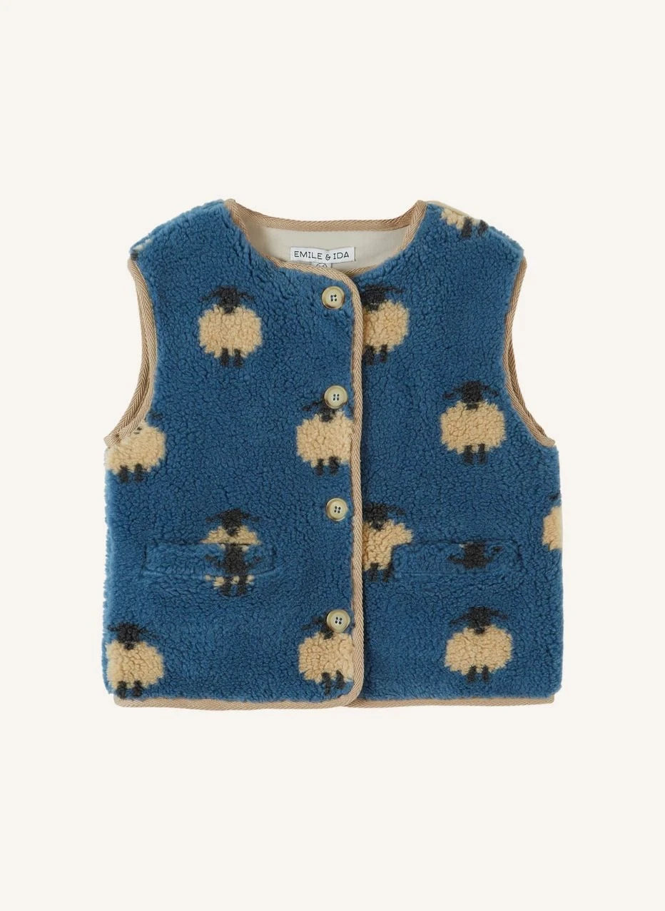 Emile et Ida - Sheep Sherpa Sleeveless Vest | Blue