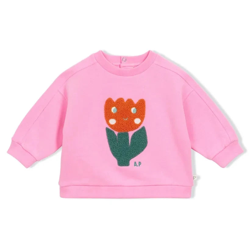 Arsène et Les Pipelettes - Organic Cotton Floral Print Sweatshirt | Pink