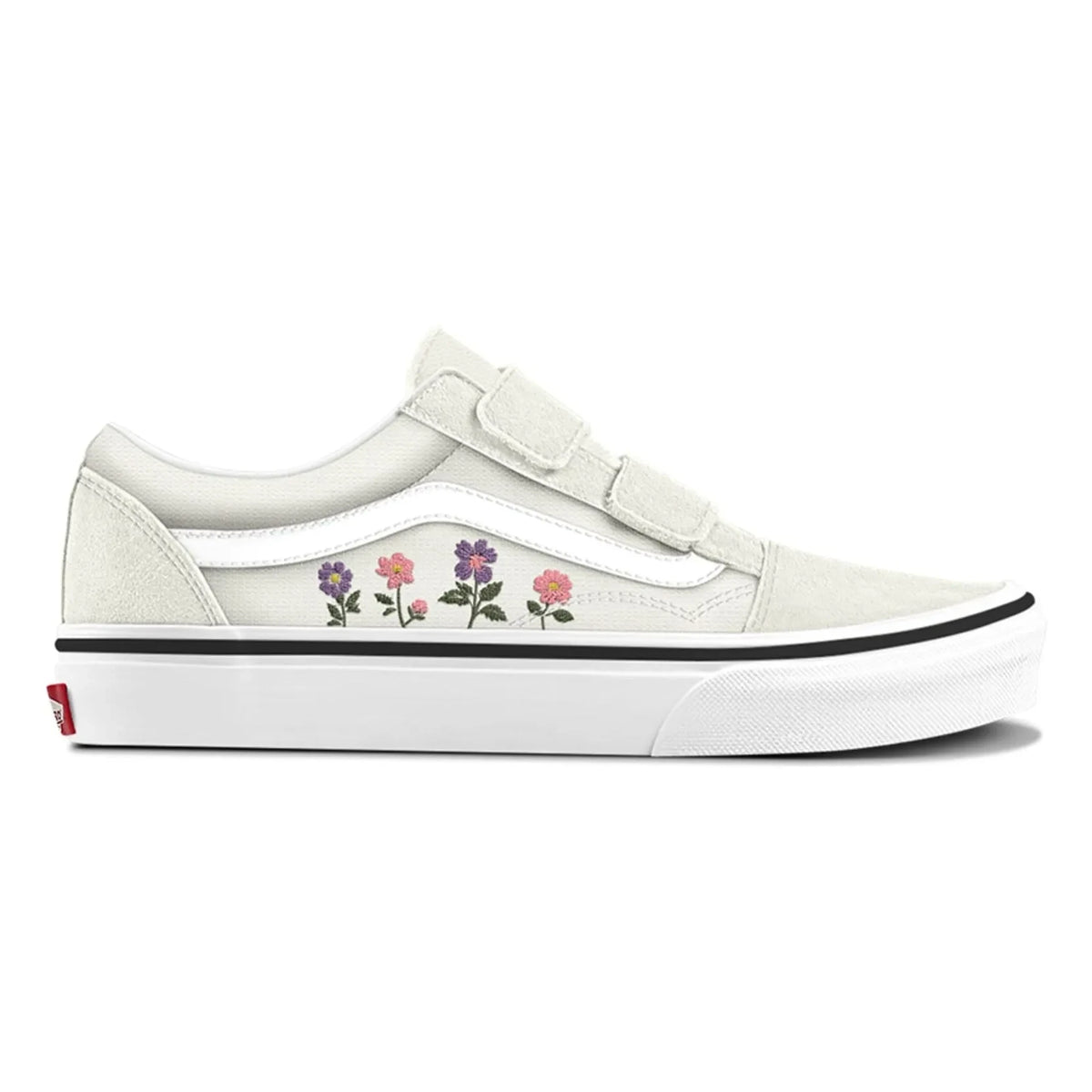 Vans - Old Skool V Scratch Sneakers with Floral Embroidery | White