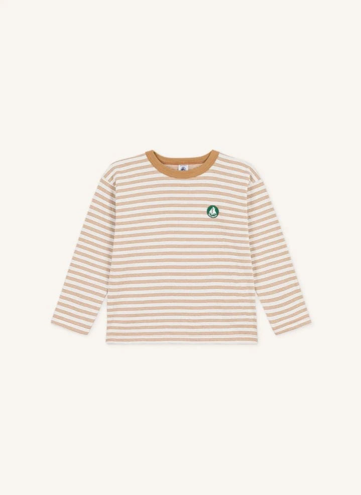 Petit Bateau - Organic cotton striped logo T-shirt | Beige