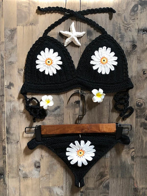 Jesminda - Bohemian Bikini Set with Knitted Floral Pattern