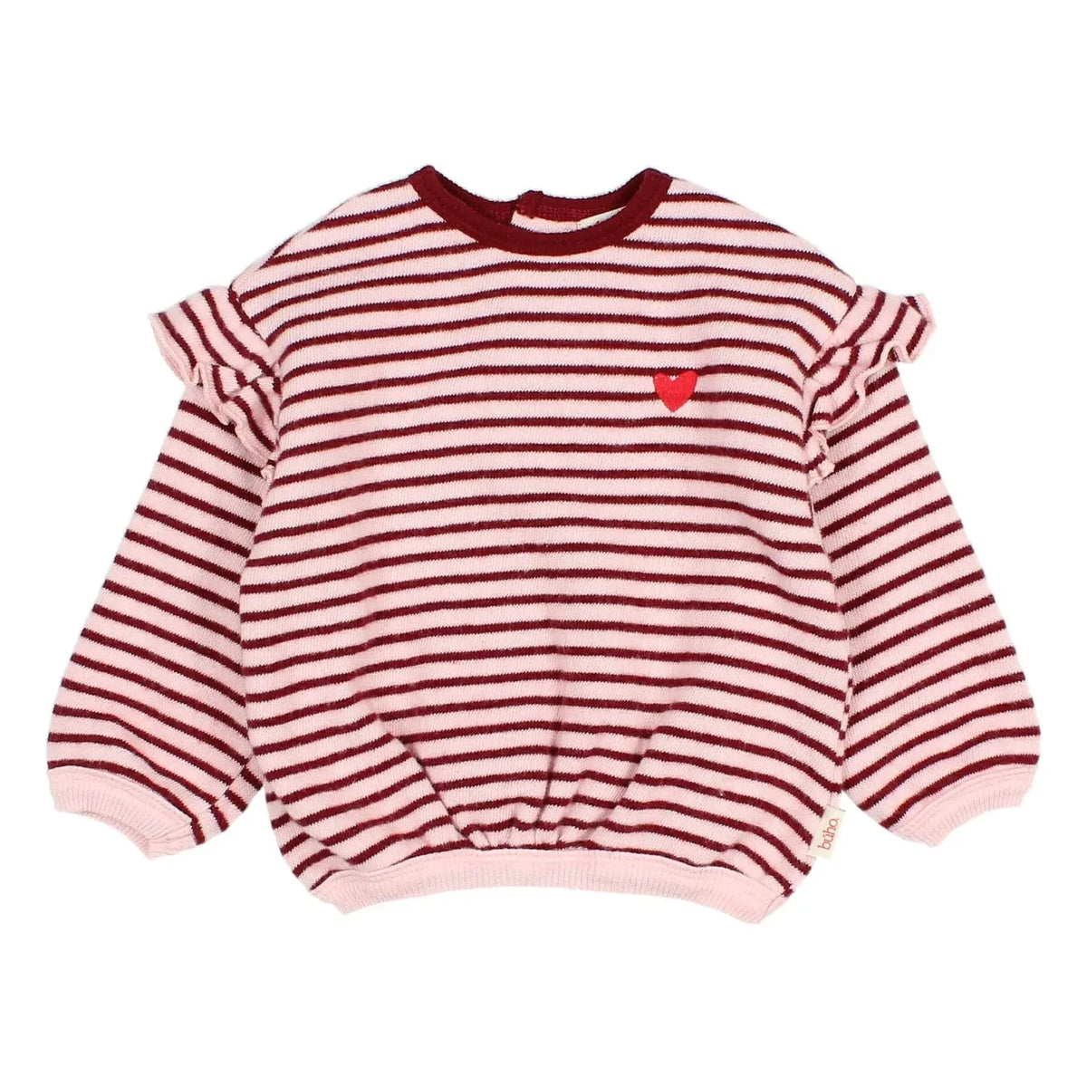 Búho - Burgundy Girls' Striped Heart Sweater