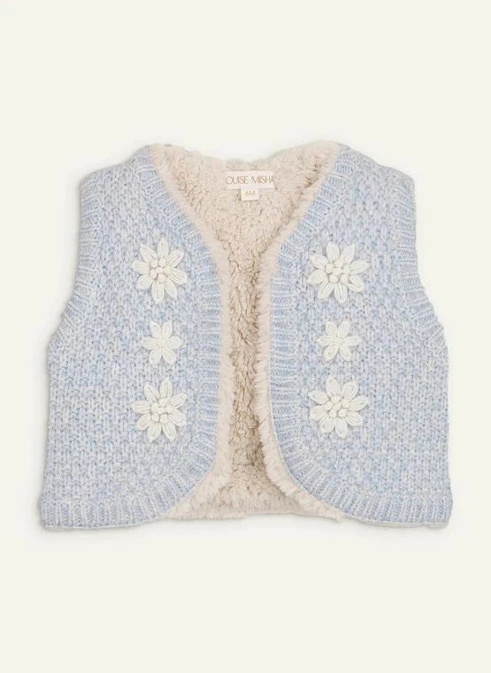 Louise Misha - Yolette Alpaca Sleeveless Reversible Jacket | Light blue