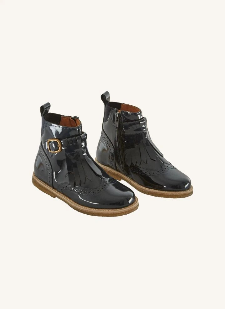 Emile et Ida - Fringed Patent Leather Boot | Black
