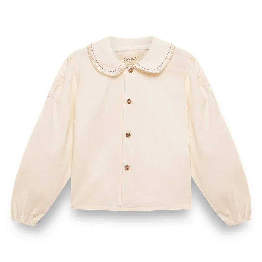 birinit - Organic Cotton Embroidered Claudine Collar Blouse | Ivory