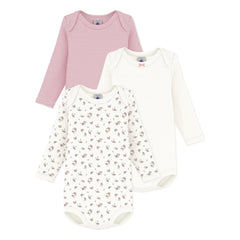 Petit Bateau - 3-Pack Organic Cotton Floral Print Bodysuit Set | Pink