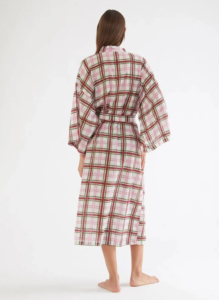 Folkloore - Women’s Collection Checked Robe | Dirty white
