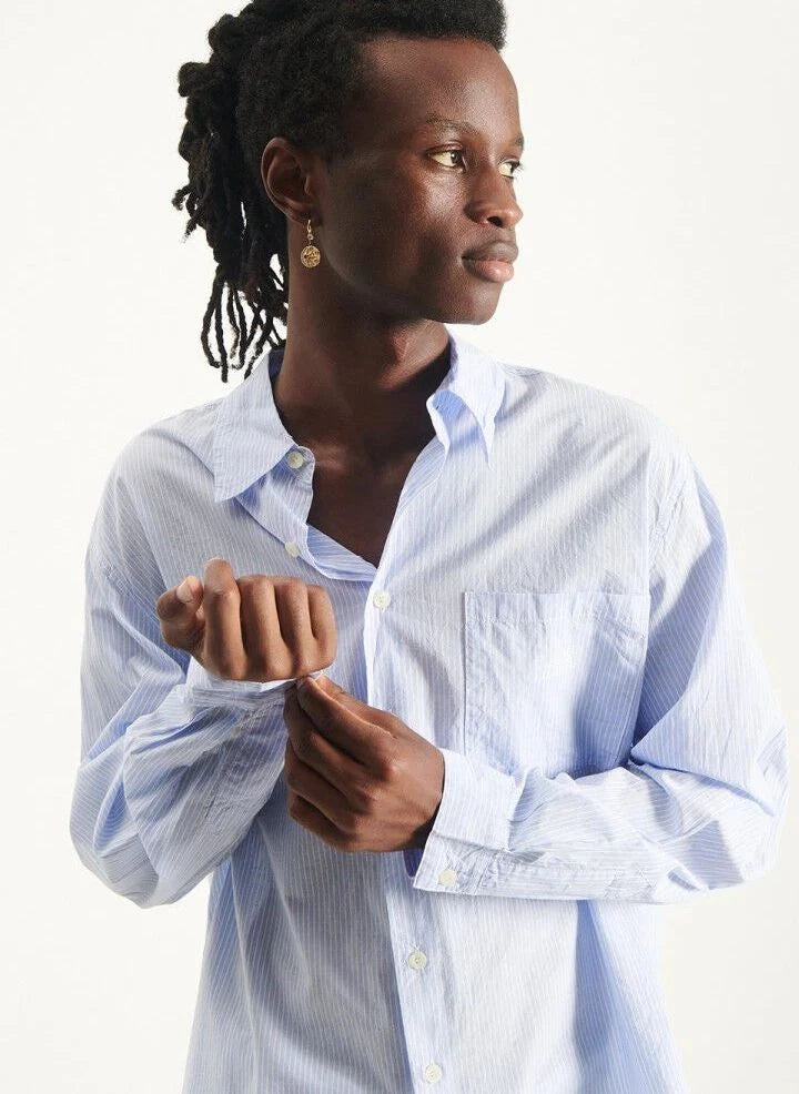 American Vintage - Elua Striped Cotton Shirt | Light Blue