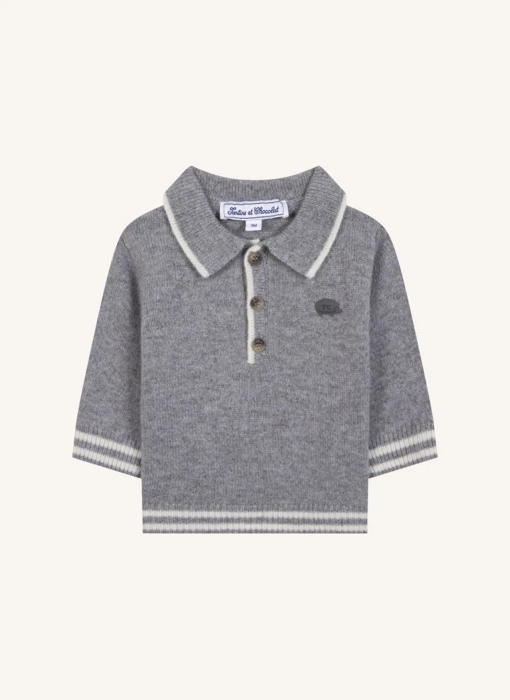 Tartine et Chocolat - Long-Sleeve Wool Polo | Grey