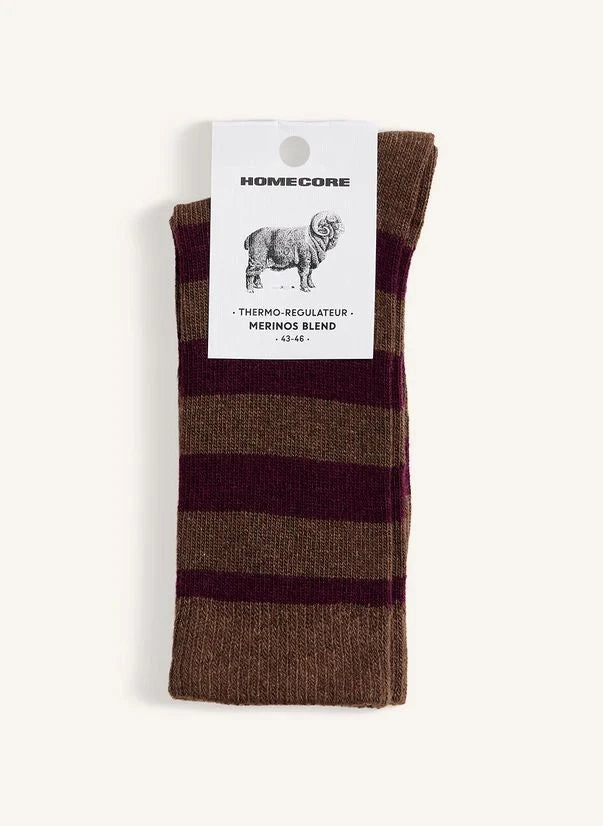 Homecore - Striped Merino Socks | Dark Brown