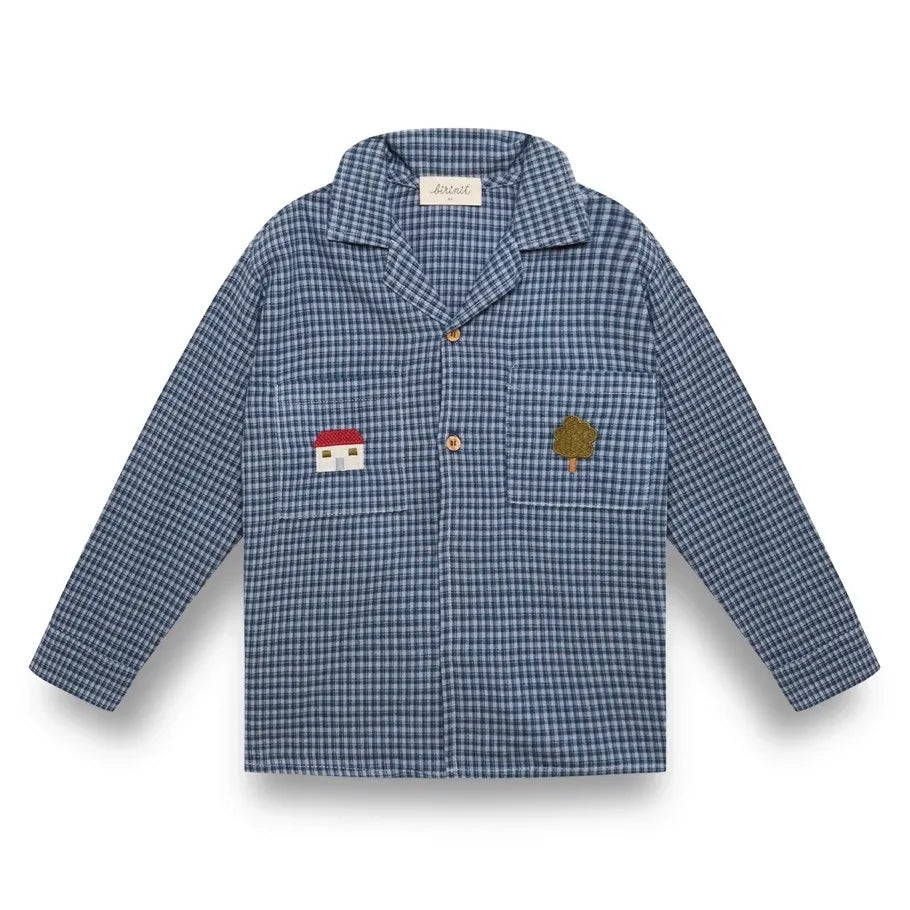 birinit - Striped Embroidered Pocket Organic Cotton Shirt | Indigo blue