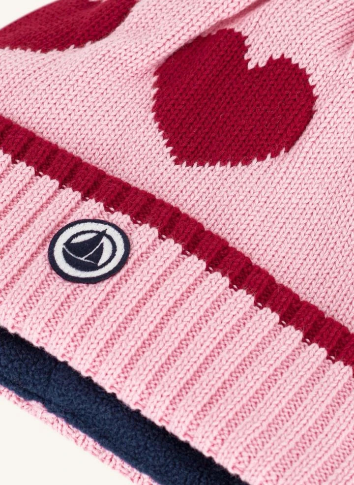 Petit Bateau - Organic cotton heart-patterned beanie | Pink