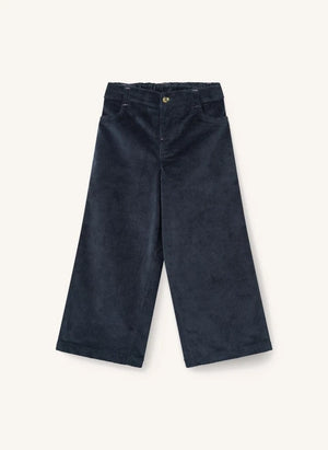Copenhagen Colors - Ruched Embroidered Bow Detail Wide Fit Organic Cotton Ribbed Corduroy Trousers | Navy
