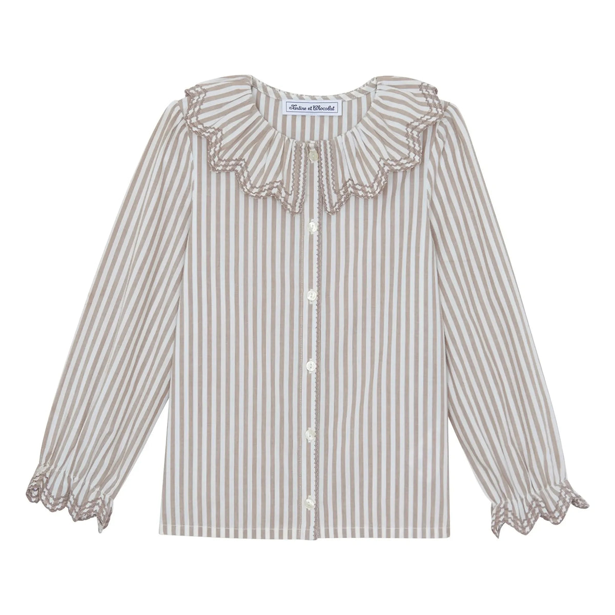 Tartine et Chocolat - Striped Ruffle Collar Blouse | White