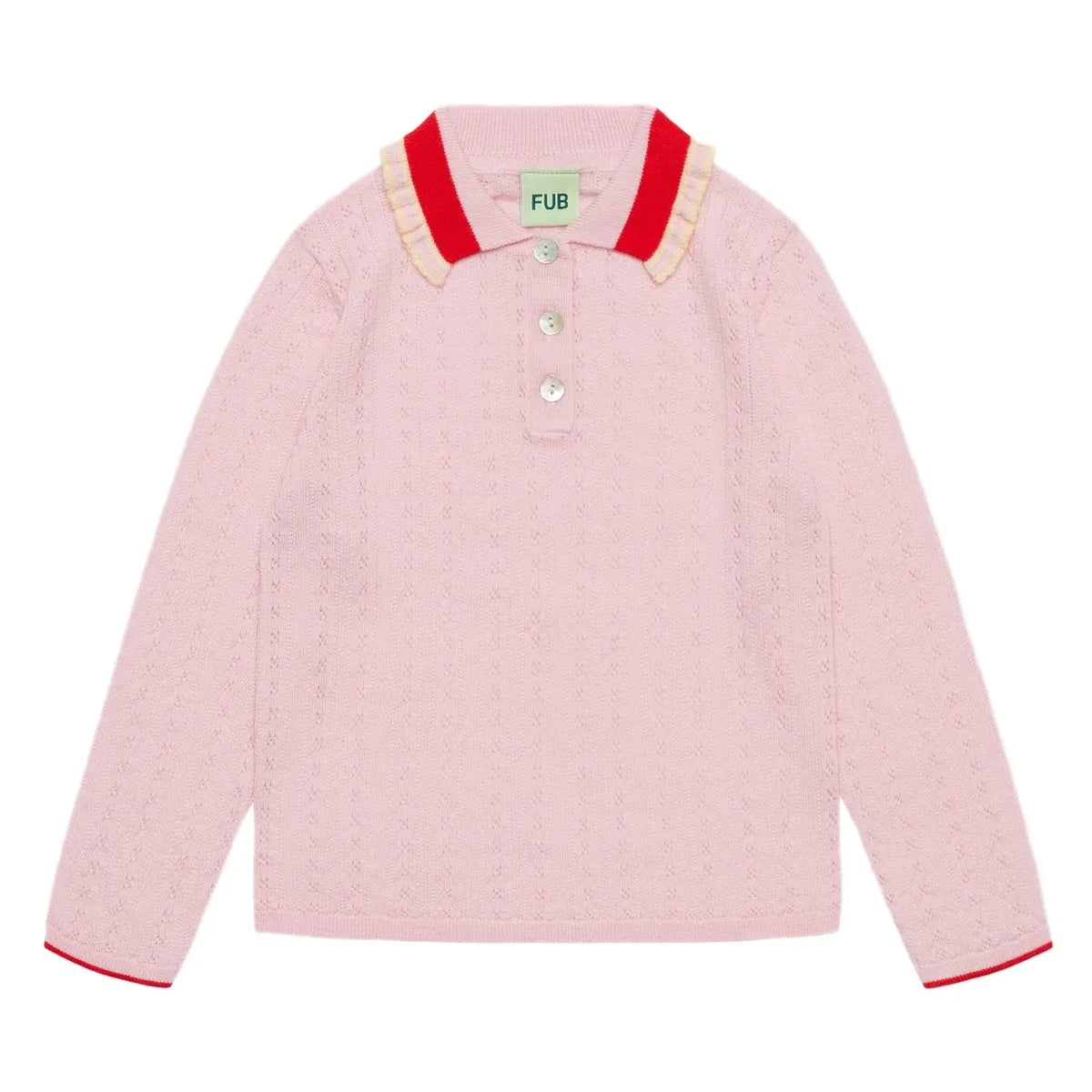 FUB - Merino Wool Pointelle Polo Shirt | Pink