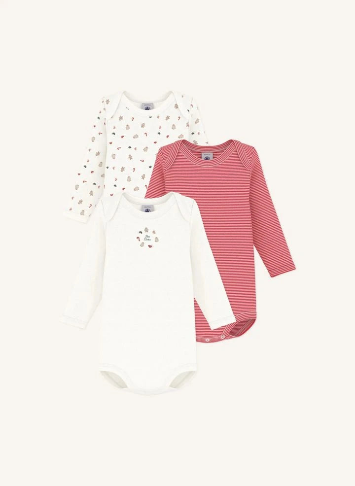 Petit Bateau - 3-piece Organic Cotton Christmas Bodysuit Set | White
