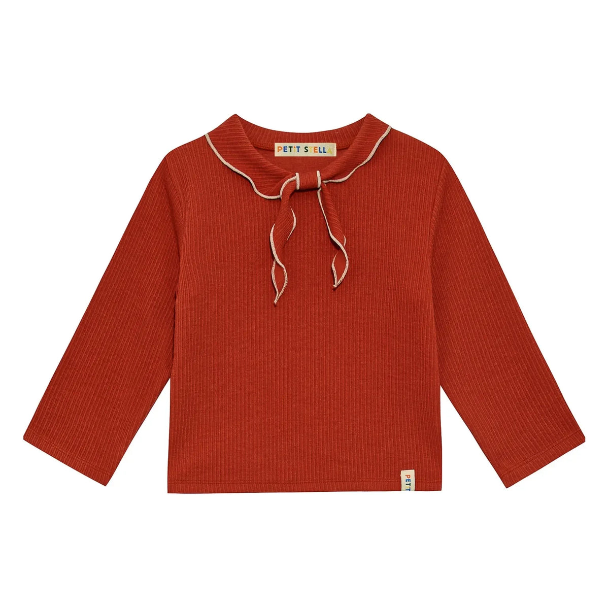 Petit Stella - Ribbed Scarf Collar T-Shirt | Brick Red