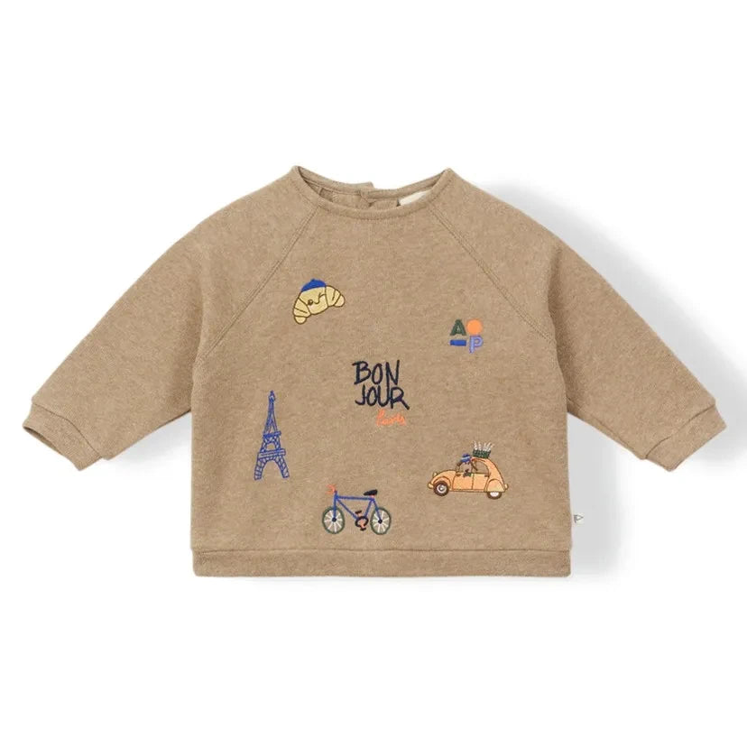 Arsène et Les Pipelettes - "Bonjour Paris" Organic Cotton Sweatshirt | Brown