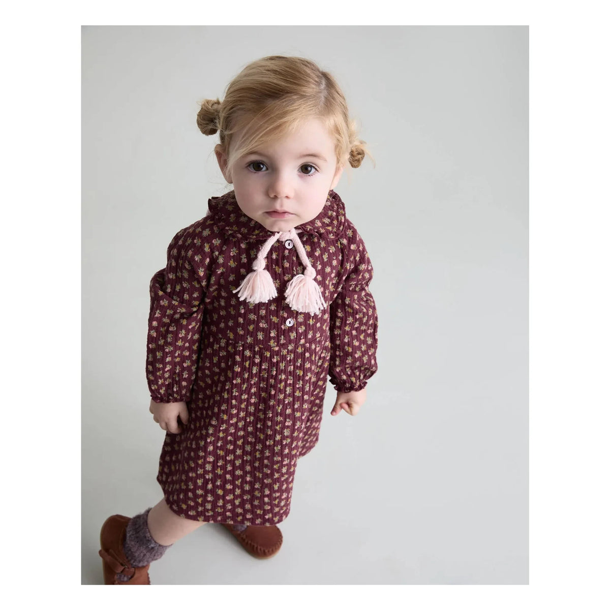 Búho - Organic Cotton Flower Cottage Dress | Burgundy